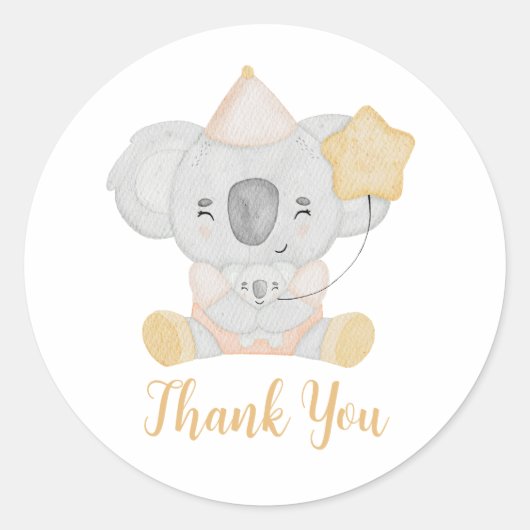 Leuke Waterverf Koala Baby shower Party Dank u Ronde Sticker (Voorkant)