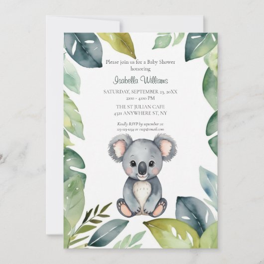Leuke Waterverf Koala Beer Baby shower Kaart (Voorkant)