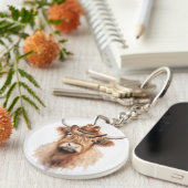 Leuke waterverf koe met een pet sleutelhanger (Voorkant Rechts)