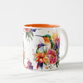 Leuke Waterverf kolibrie en exotische bloemen Tweekleurige Koffiemok (Voorkant rechts)