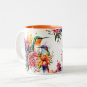 Leuke Waterverf kolibrie en exotische bloemen Tweekleurige Koffiemok (Voorkant links)