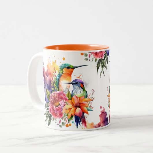 Leuke Waterverf kolibrie en exotische bloemen Tweekleurige Koffiemok (Voorkant links)