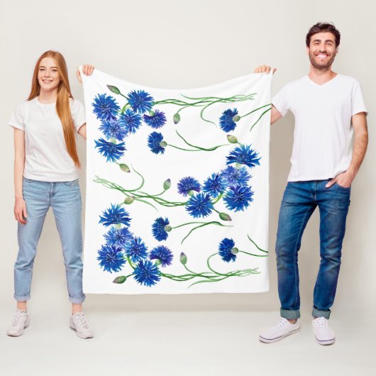 Leuke waterverf korenbloemen fleece deken (In situ)