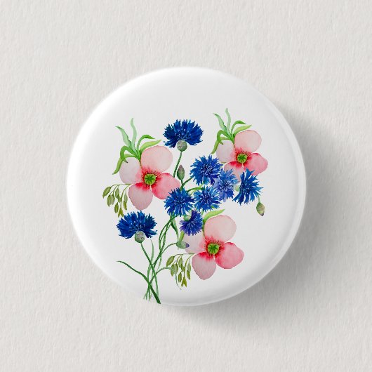 Leuke waterverf korenbloemen ronde button 3,2 cm (Voorkant)