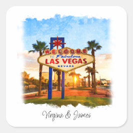 Leuke Waterverf Las Vegas Sign Wedding Vierkante Sticker