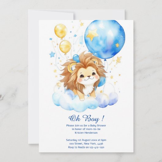 Leuke Waterverf Leeuw Baby shower Invitation Kaart (Voorkant)