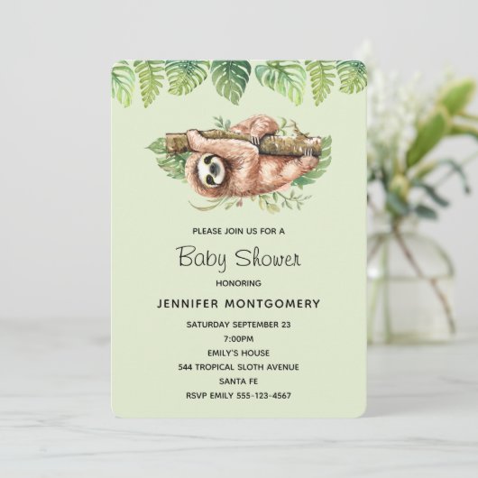 Leuke Waterverf luiaard & tropische bladeren douch Kaart (Staand voorkant)