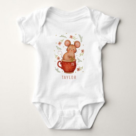 Leuke Waterverf Muis in Mok gepersonaliseerd Romper (Voorkant)