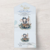 Leuke Waterverf Olifant nautische thema baby showe All In One Uitnodiging (Binnen)