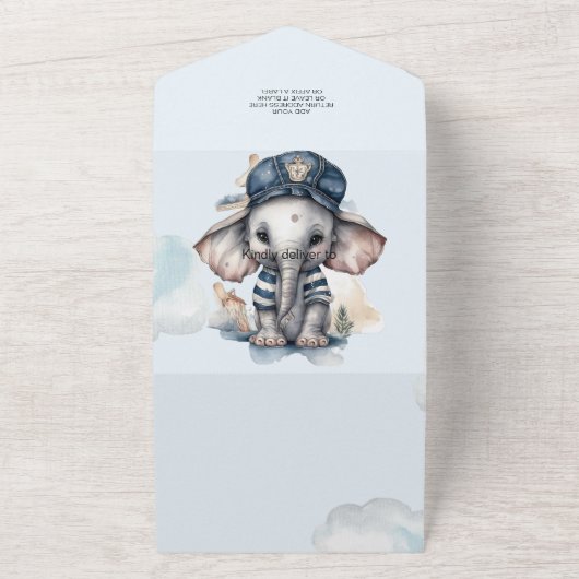 Leuke Waterverf Olifant nautische thema baby showe All In One Uitnodiging (Buitenkant)