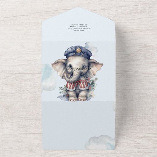 Leuke Waterverf Olifant nautische thema baby showe All In One Uitnodiging (Buitenkant)