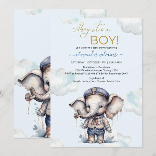 Leuke Waterverf Olifant nautische thema baby showe Kaart (Voorkant / Achterkant)