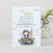 Leuke Waterverf Olifant nautische thema baby showe Kaart (Staand voorkant)