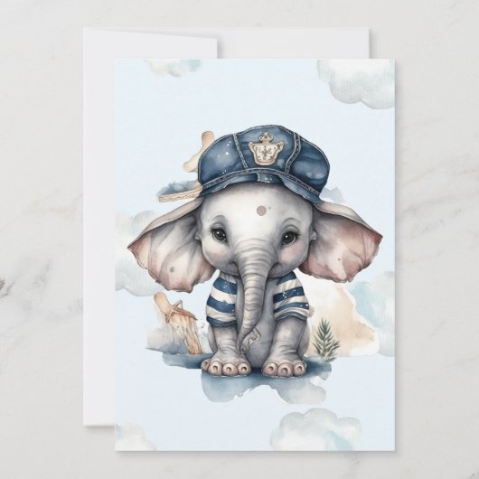 Leuke Waterverf Olifant nautische thema baby showe Kaart (Achterkant)