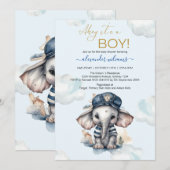 Leuke Waterverf Olifant nautische thema baby showe Kaart (Voorkant / Achterkant)