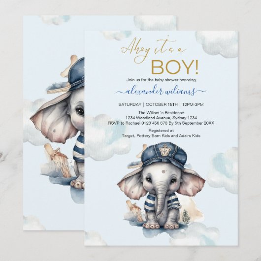 Leuke Waterverf Olifant nautische thema baby showe Kaart (Voorkant / Achterkant)