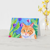 Leuke Waterverf Oranje kat | Aan jou denken Kaart (Gele Bloem)