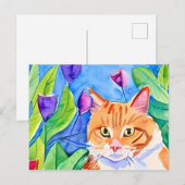 Leuke Waterverf Oranje kat | Contact houden Briefkaart (Voorkant / Achterkant)