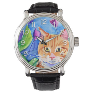 Leuke Waterverf Oranje kat Horloge