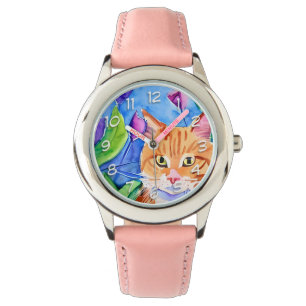 Leuke Waterverf Oranje kat Horloge