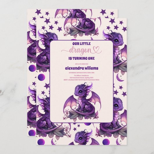 Leuke Waterverf Paarse Draak 1e Verjaardag Kaart (Voorkant / Achterkant)