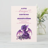 Leuke Waterverf Paarse Dragon Baby shower Kaart (Staand voorkant)