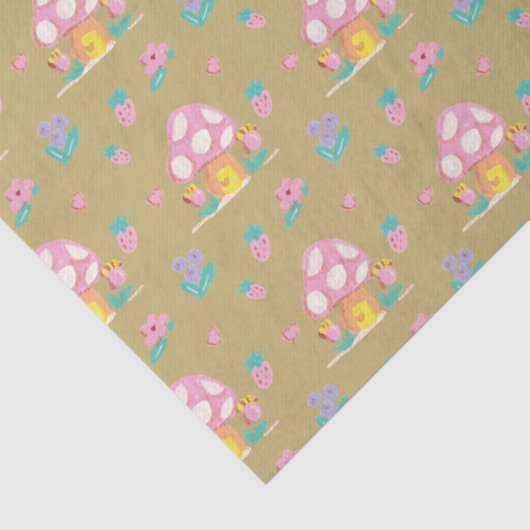 Leuke waterverf Paddenstoelenbloemen goudbruin Tissuepapier (Detail)