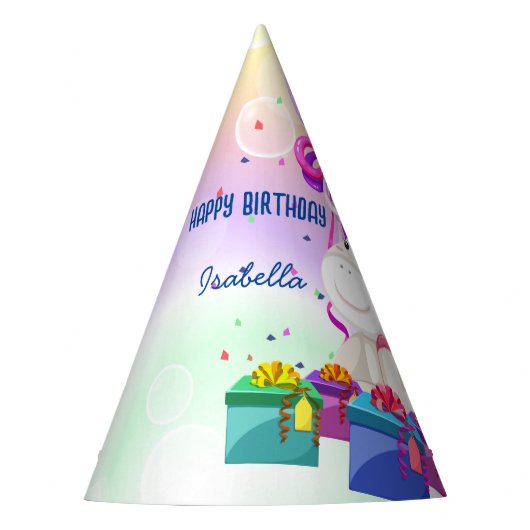 Leuke Waterverf pastel eenhoorns regenboog donuts Feesthoedjes (Voorkant)