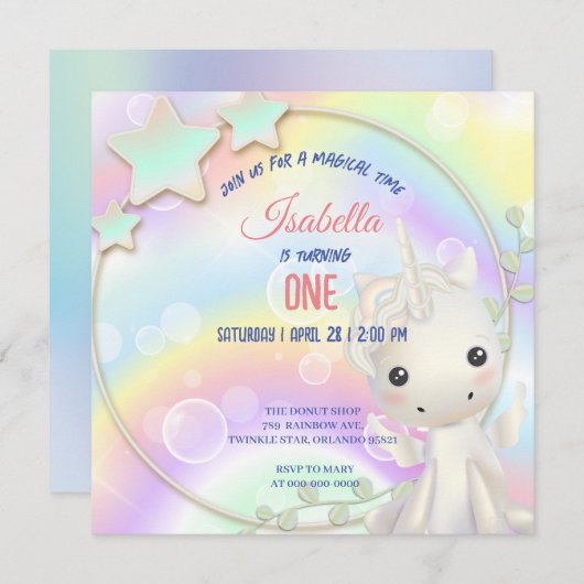 Leuke Waterverf pastel Eenhoorns Regenboog Verjaar (Voorkant / Achterkant)