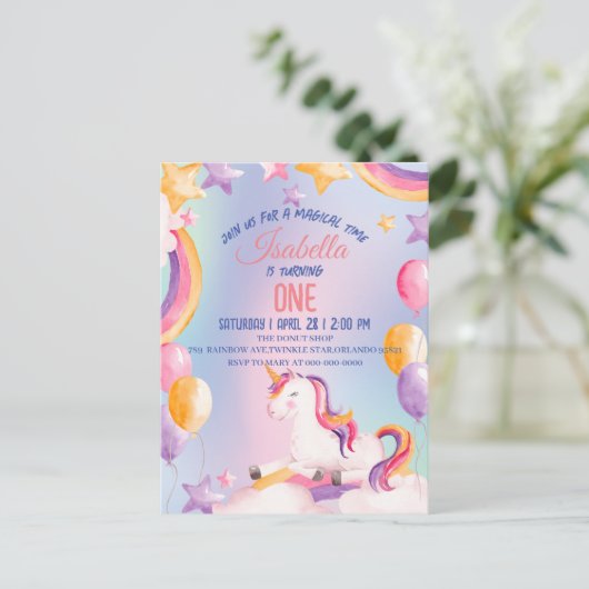 Leuke Waterverf pastel Eenhoorns Regenboog Verjaar Briefkaart (Staand voorkant)
