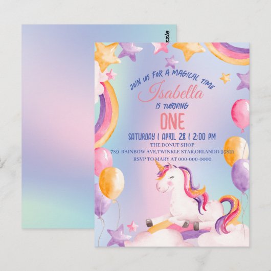 Leuke Waterverf pastel Eenhoorns Regenboog Verjaar Briefkaart (Voorkant / Achterkant)