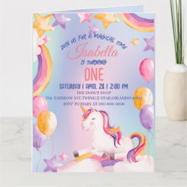 Leuke Waterverf pastel Eenhoorns Regenboog Verjaar Kaart