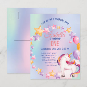 Leuke Waterverf pastel Eenhoorns Regenboog Verjaar Uitnodiging Briefkaart