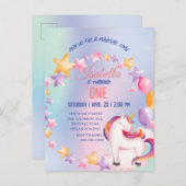Leuke Waterverf pastel Eenhoorns Regenboog Verjaar Uitnodiging Briefkaart (Voorkant / Achterkant)