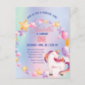 Leuke Waterverf pastel Eenhoorns Regenboog Verjaar Uitnodiging Briefkaart (Voorkant)