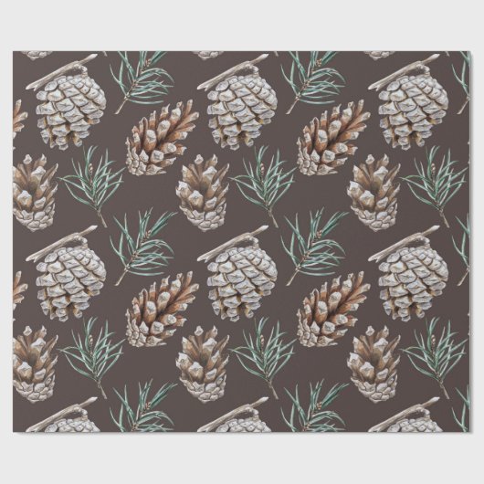 Leuke Waterverf Pinecones Kerst Cadeaupapier (Vlak)