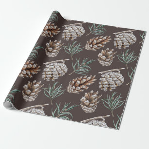 Leuke Waterverf Pinecones Kerst Cadeaupapier