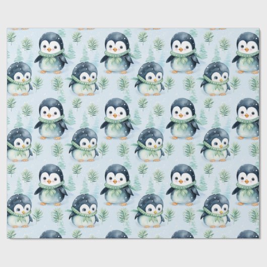 Leuke Waterverf Pinguïn Cadeaupapier (Vlak)