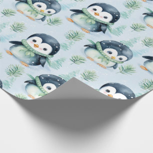 Leuke Waterverf Pinguïn Cadeaupapier