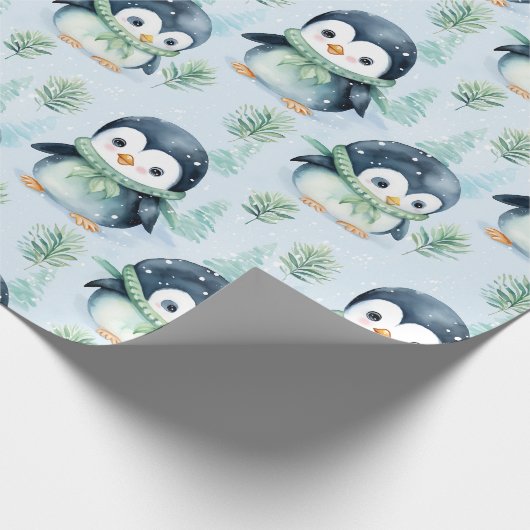 Leuke Waterverf Pinguïn Cadeaupapier (Hoek)