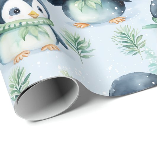Leuke Waterverf Pinguïn Cadeaupapier (Rol Hoek)