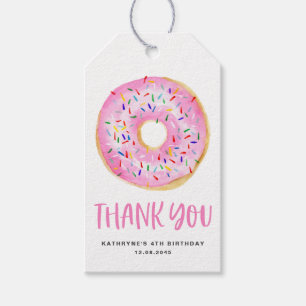 Leuke Waterverf Pink Donut Verjaardag Dank u Cadeaulabel