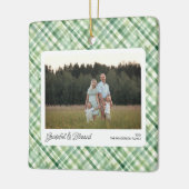 Leuke Waterverf Plaid Check Kerstfoto's Aangepast Keramisch Ornament (Links)