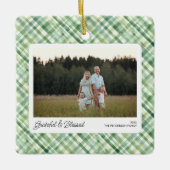 Leuke Waterverf Plaid Check Kerstfoto's Aangepast Keramisch Ornament (Voorkant)
