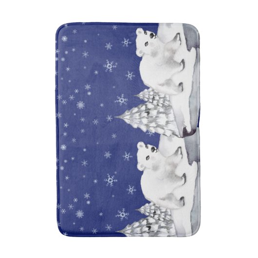 Leuke Waterverf Polar Beer Pijnbomen Kerst Badmat (Voorkant Verticaal)