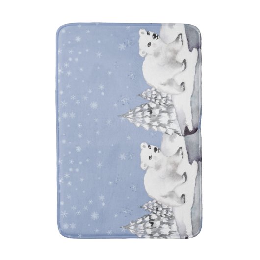 Leuke Waterverf Polar Beer Pijnbomen Kerst Badmat (Voorkant Verticaal)