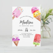 Leuke Waterverf Popsicle Cone Ice Cream Verjaardag Kaart (Staand voorkant)