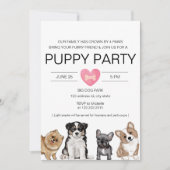 Leuke Waterverf Puppy Party/Shower Kaart (Voorkant)