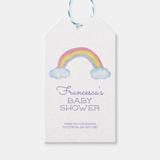 Leuke Waterverf Regenboog en Wolken Baby shower Cadeaulabel (Voorkant)