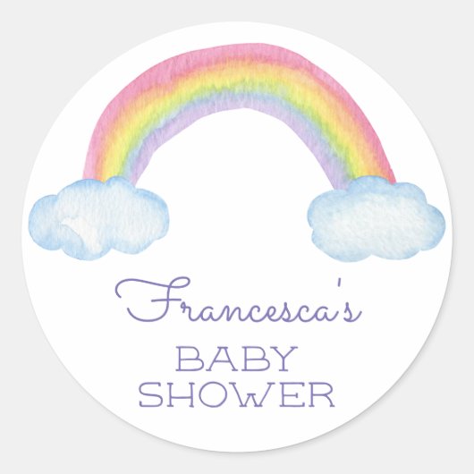 Leuke Waterverf Regenboog en Wolken Baby shower Ronde Sticker (Voorkant)